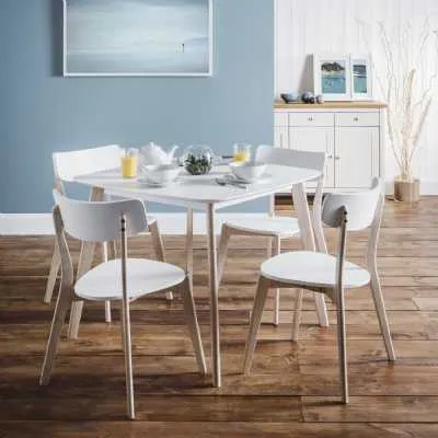 Retro White Wooden 90cm Small Square Kitchen Dining Room Table Limed Oak Effect Legs