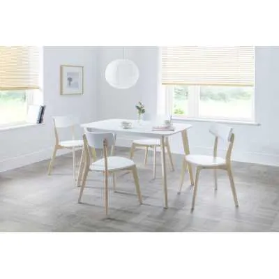 White Lacquered Top Limed Oak Legs 120cm Small Rectangular 4 Seater Kitchen Dining Table