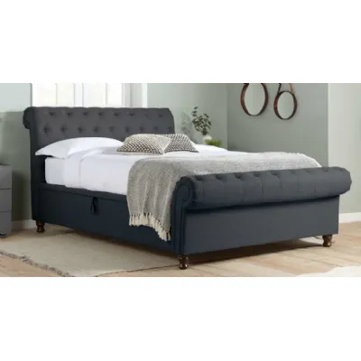 4ft 6 Double Sleigh Bed in Charcoal Grey Fabric