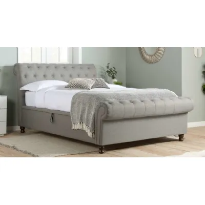 5ft King Size Sleigh Bed in Light Grey Fabric