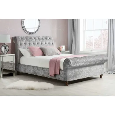 5ft King Size Sleigh Bed in Steel Grey Crushed Velvet