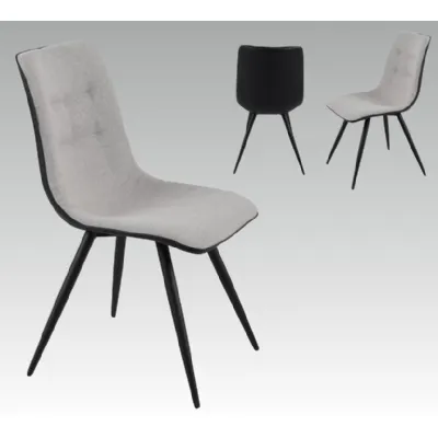 Grey Fabric and Black Faux Leather Back Dining Chair