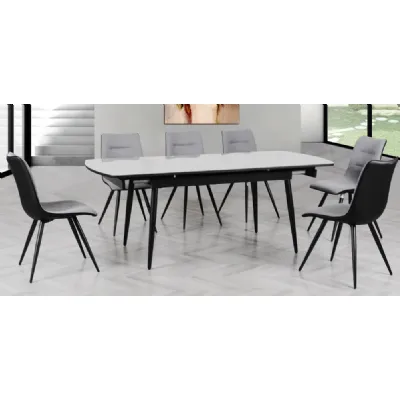 Grey Tempered Glass Top 160cm Extending Dining Table and 6 Chairs