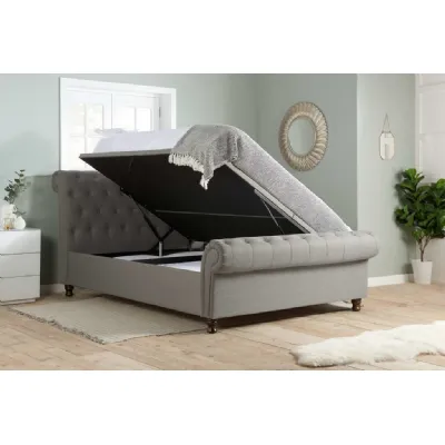 6ft Super King Side Open Ottoman Sleigh Bed in Grey Fabric