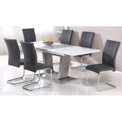 White Gloss and Glass Top 160cm Extending Dining Table and 6 Chairs