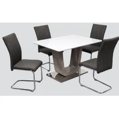 White Gloss and Glass Top 120cm Dining Table and 4 Chairs