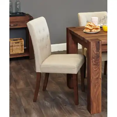 Buttoned Back Biscuit Fabric Dining Chair Walnut Legs Pack Of Two