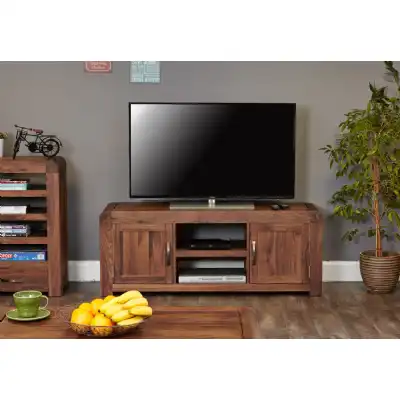 Large Walnut Dark Wood Widescreen TV Cabinet