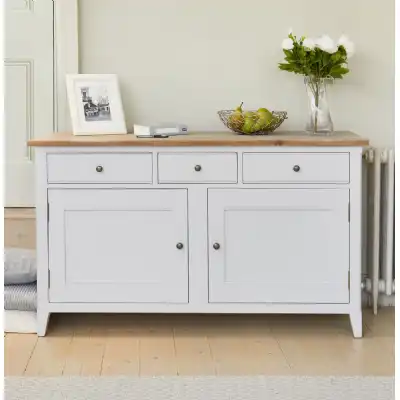 Grey Painted Large 3 Drawer 2 Door Sideboard Dresser Oak Top