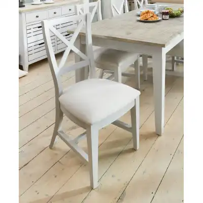Grey Painted Dining Chair Fabric Seat Pad