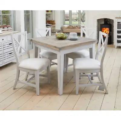 Grey Painted 95cm Square Extending Dining Table Limed Wood Top