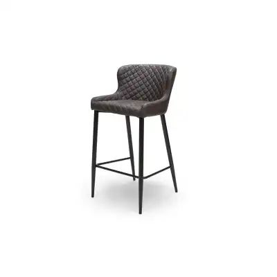 Quilted Faux Leather Grey Bar Stool Metal Tube Legs