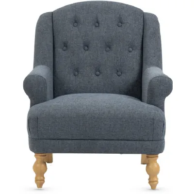 Ocean Blue Fabric Buttoned Armchair