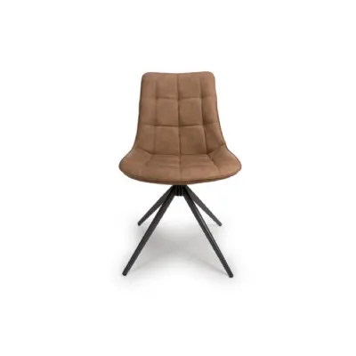 Tan Brown Leather Dining Chair Black Metal Legs