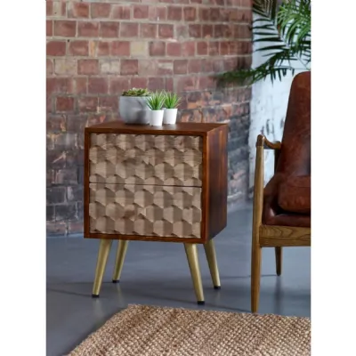Two Tone Cut Two Tone Side Table with Gold Scandinavian Legs