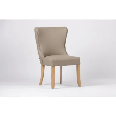 Taupe Leather Buttoned Curved Back Dining Chair Oak Legs