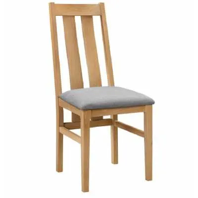 Natural Satin Lacquered Oak Kitchen Dining Room Chair Grey Linen Seat Pad