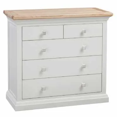 Cotswold Grey Painted Chest of 5 Drawers With Light Oak Top 2 over 3