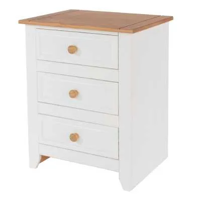 Capri Modern Solid Pine 3 Drawer Bedside Table Cabinet in Arctic White 56x52x40cm