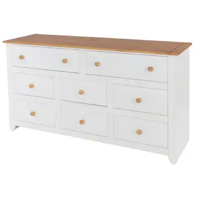 Large Wide White Painted Chest of 8 Drawers Pine Waxed Top