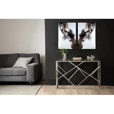 82x122 Framed Black Gold Abstract Canvas