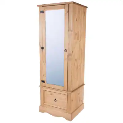 Corona Armoire Wax Finish Wood Narrow Single 1 Door 1 Drawer Wardrobe 187.7cm Tall