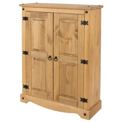 Corona 2 Door 3 Shelf Solid Natural Traditional Pine Cupboard Unit With Black Handles