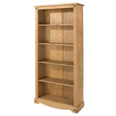 Natural Wax Finish Solid Pine Tall Open Adjustable Bookcase Mexican Style 178 x 800cm