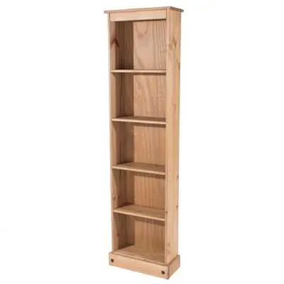 Plain Tall Slim Narrow Alcove Bookcase Five Shelves in Solid Waxed Pine 176 x 46cm