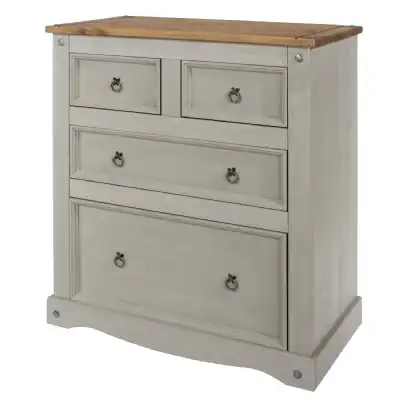 Corona Grey Painted Solid Pine 2 Over 2 Chest of Drawers Oak Wood Top 104x91cm
