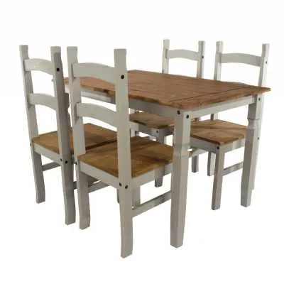 Grey Painted Rectangular Kitchen Dining Table and 4 Chair Set Waxed Pine