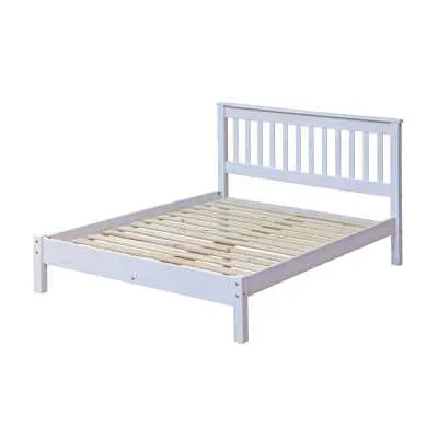 Corona White Wax Finish Double 4ft 6inches Slatted Low End Pinewood Bedstead
