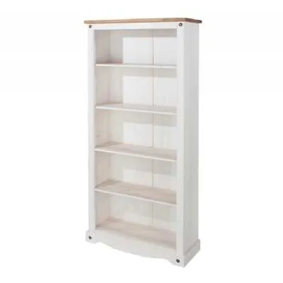 Corona 1+3 Shelves White Painted Tall Open Bookcase Antique Wax Top