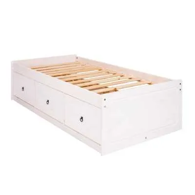 White Wash Wax Pine Wood Single 3ft 90cm 3 Drawer Storage Kids Cabin Bed
