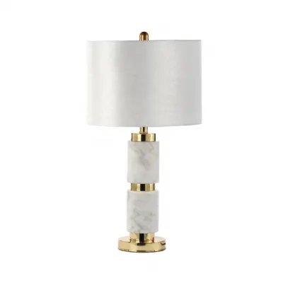 70cm White Marble Table Lamp With Cream Velvet Shade