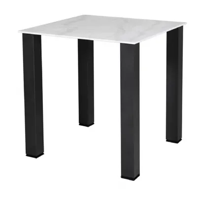White Glass 75cm Square Dining Table Black Legs