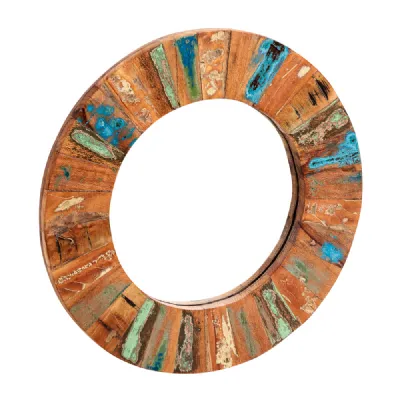 Indian Reclaimed Wood Round Mirror