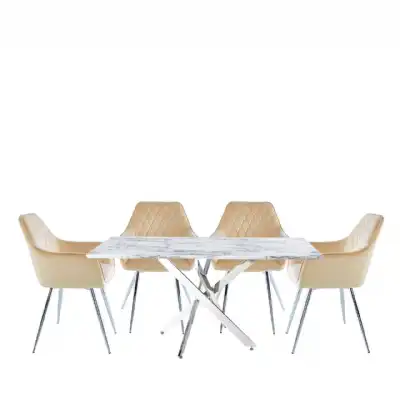 White Marble Dining Set 4 Quinn Champagne Chairs