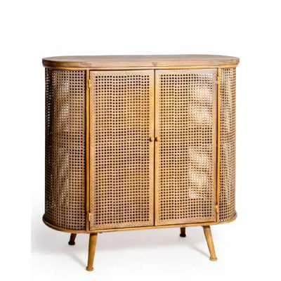 Rustic Metal Rattan And Wood Retro Side Cabinet