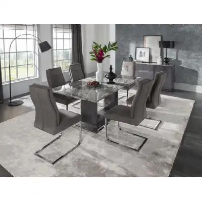 Grey High Gloss Marble Top Rectangular Dining Table