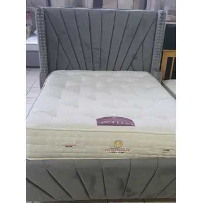 Grey Velvet 4ft 6 Large Studded Framed Bed + 7000 Pocket Mattress