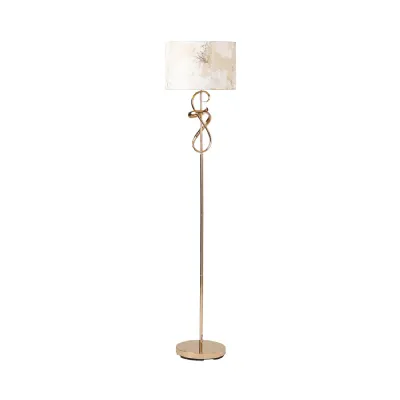 Gold Metal Twisted Swirl Floor Lamp with Ivory Linen Shade