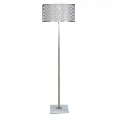 Gold Metal and Marble Floor Lamp Glass Mesh Shade