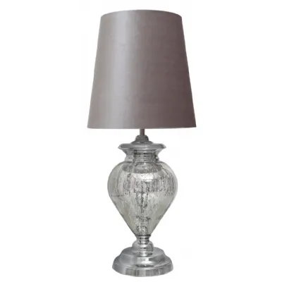 Large Chrome Glass Regal Table Lamp with Grey Shade