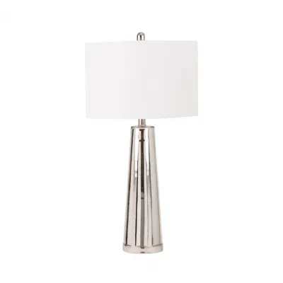 70cm Silver Glass Table Lamp With White Linen Shade