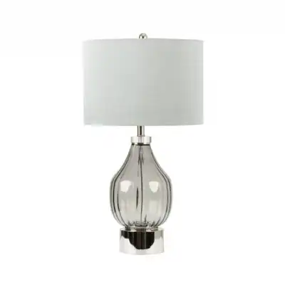 Clear Black Glass Table Lamp Grey Faux Silk Shade