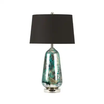 72. 4cm Blue And Silver Glass Table Lamp With Black Linen Shade