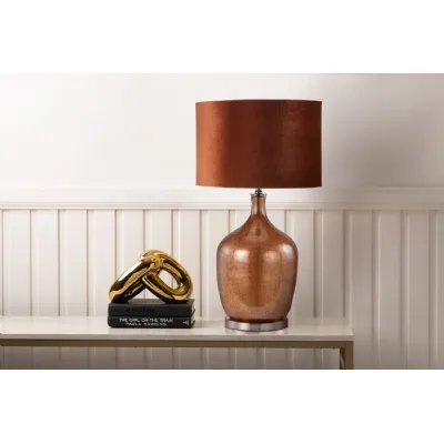 76cm Red Copper Glass Table Lamp With Amber Velvet Shade