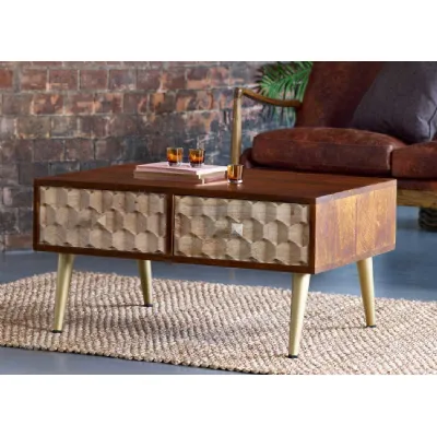 Two Tone Cut 85cm Coffee Table with Gold Scandinavian Legs
