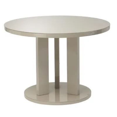 Taupe 107cm Round Gloss Glass Top Dining Table